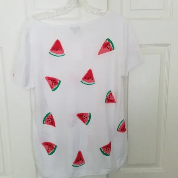 Womens Size M  SS summer top -jeweled watermelon! - Picture 3 of 4